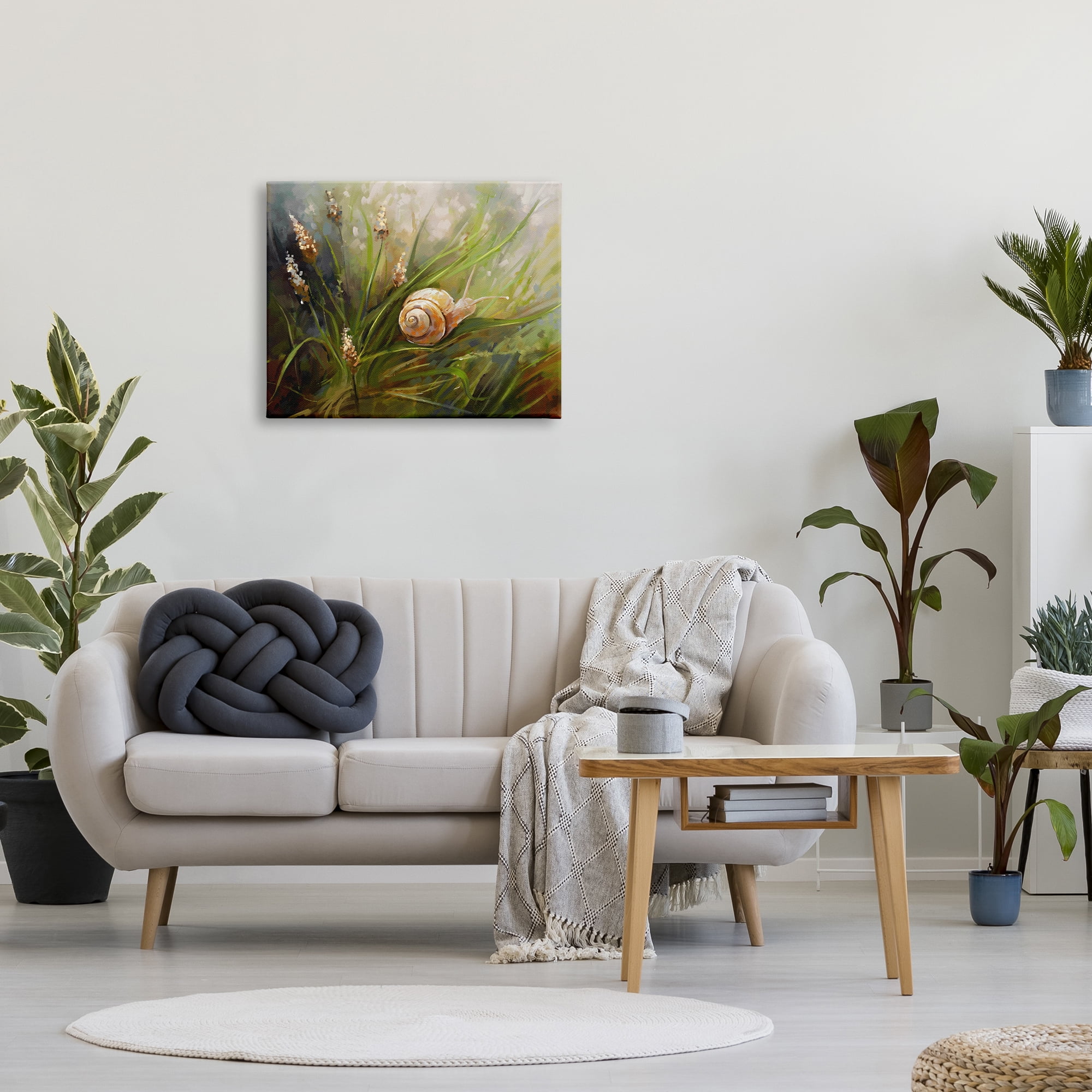 Stupell Industries Snail on Greenery Painting Animals & Insects Painting Gallery Wrapped Canvas Art Print Wall Art, 30 x 24