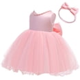 thumbnail image 2 of Vestido NSSMWTTC para bebé niña, sin espalda, perlas, lazo rosa 80, 2 of 7