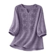thumbnail image 3 of Pxiakgy Linen Tops for Women Beach Travel Vacation Vacation Beach Solid Blouses Relaxed Fit Basic Tee Summer Tops for Women 3/4 Length Sleeve Shirts Bohemian Tops Lightweight Pullover Shirt XXL, 3 of 6