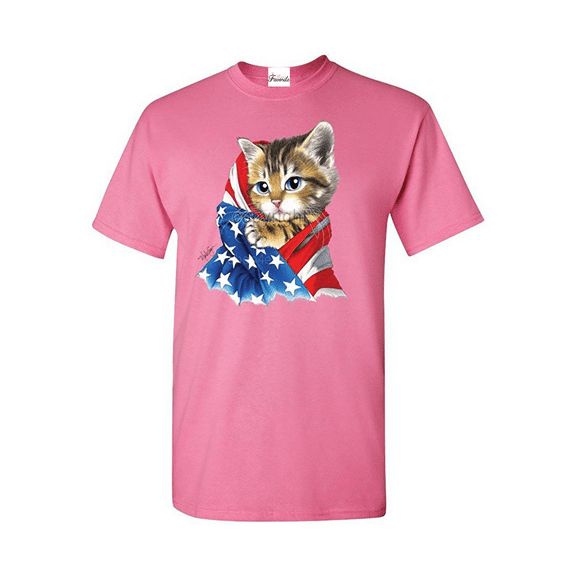 Men's T-Shirt Short Sleeve - American Flag Cat
