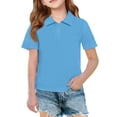 thumbnail image 2 of Girls Short Sleeve Polo Shirts Kids School Uniform Pique Polo Shirt 5-14 Years Sky Blue 140, 2 of 5