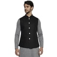 thumbnail image 2 of Ethnix Men's Handmade Banded CollarPure Cotton Linen Nehru Jacket Vest; Black; XS, 2 of 5