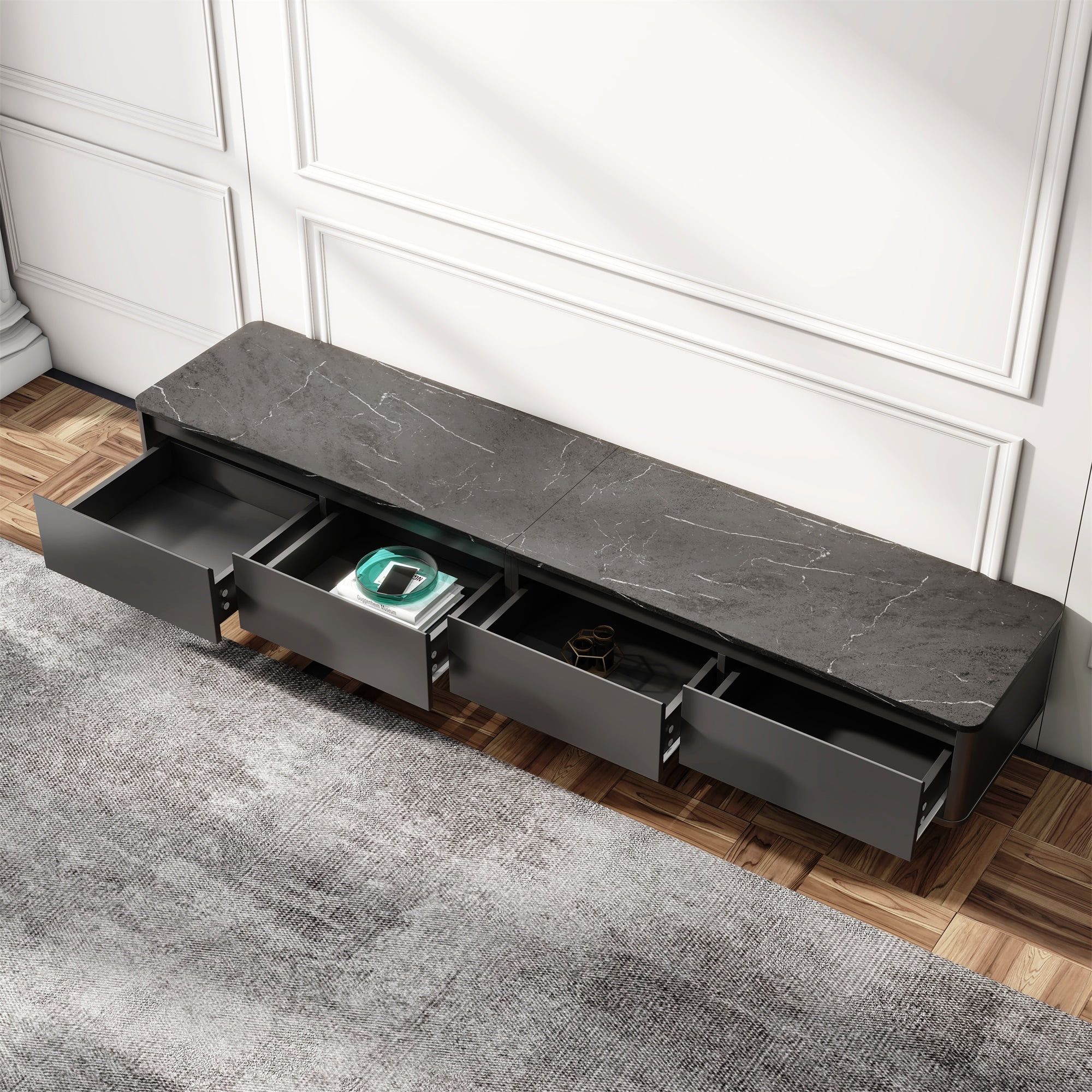 YYAo Entertainment Center TV Console, TV Stand with 4 Drawers Media Console for TVs Up to 70", Black Marble Texture YYAo Entertainment Center TV Console, TV Stand with 4 Drawers Media Console for TVs Up to 70", Black Marble Texture