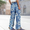 thumbnail image 5 of High Waisted Petite Wide Leg Palazzo Pants, Boho Beach Vacation Casual, Polyester Spandex, Blue S, Size S-3XL, 5 of 7