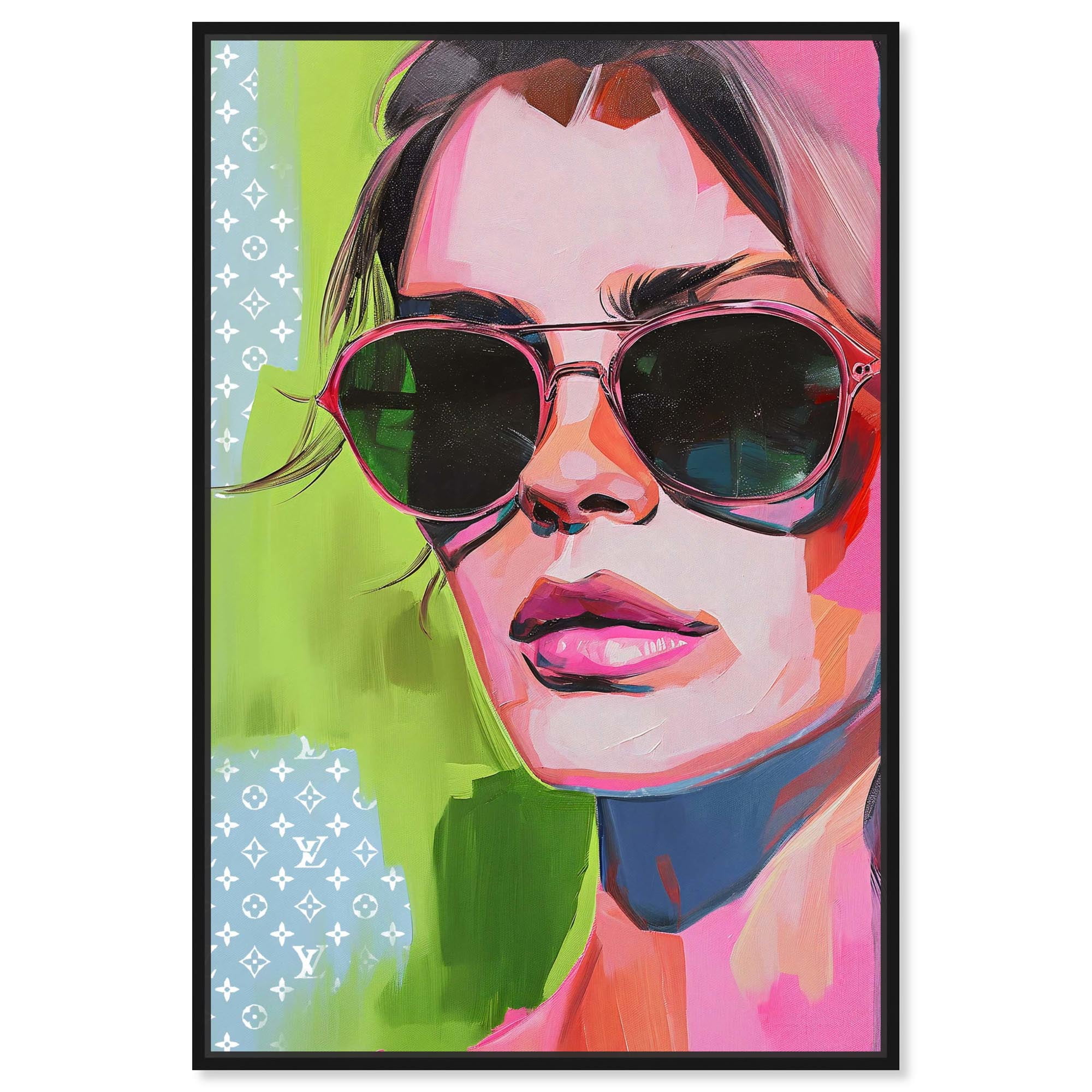Woman in Shades Canvas Retro Glam Art Prints by Art Remedy, Black Frame, 36" x 54"