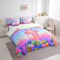 thumbnail image 3 of Jejeloiu Cartoon Axolotl Bedding Comforter Set,7-Piece,Colorful Sealife King Bedding Sets,Pink Blue Purple Bed Sheets For Girls,Super Cozy Bedroom Decor Reversible, 3 of 7