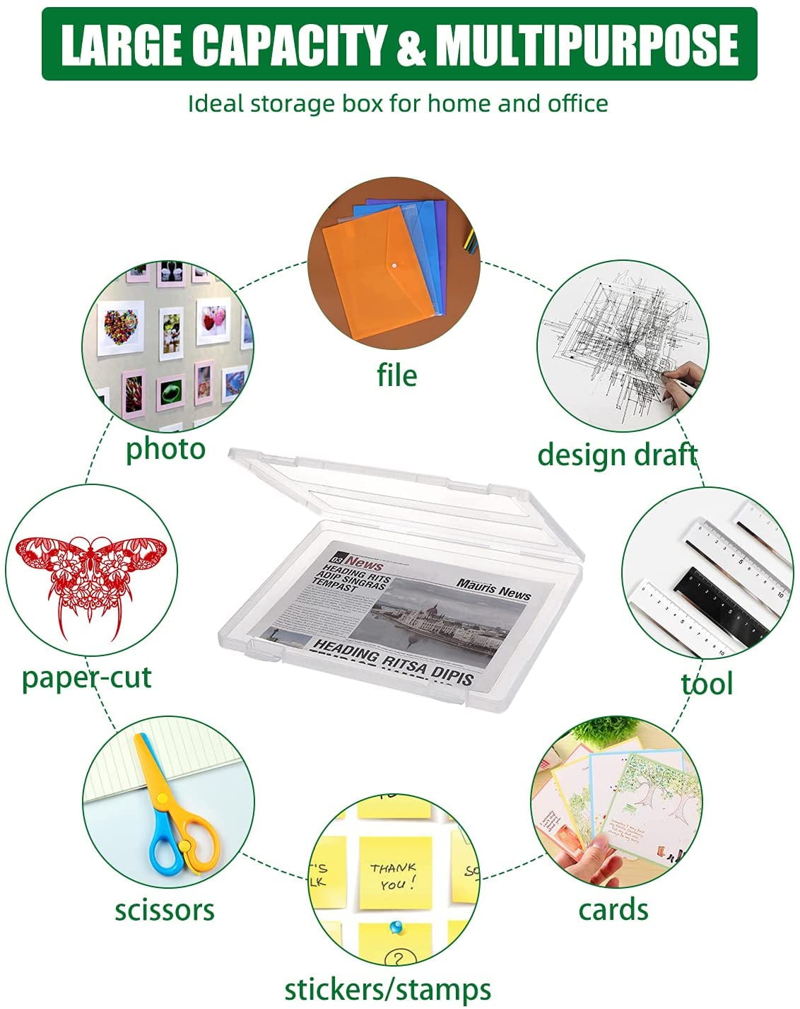 4 Pack A4 Paper Organizer Box, Plastic Scrapbook Paper Organizer Containers for Craft and Arts Storage, Portable Board Game Storage for Art Supplies 8.5" x 11" US Letter