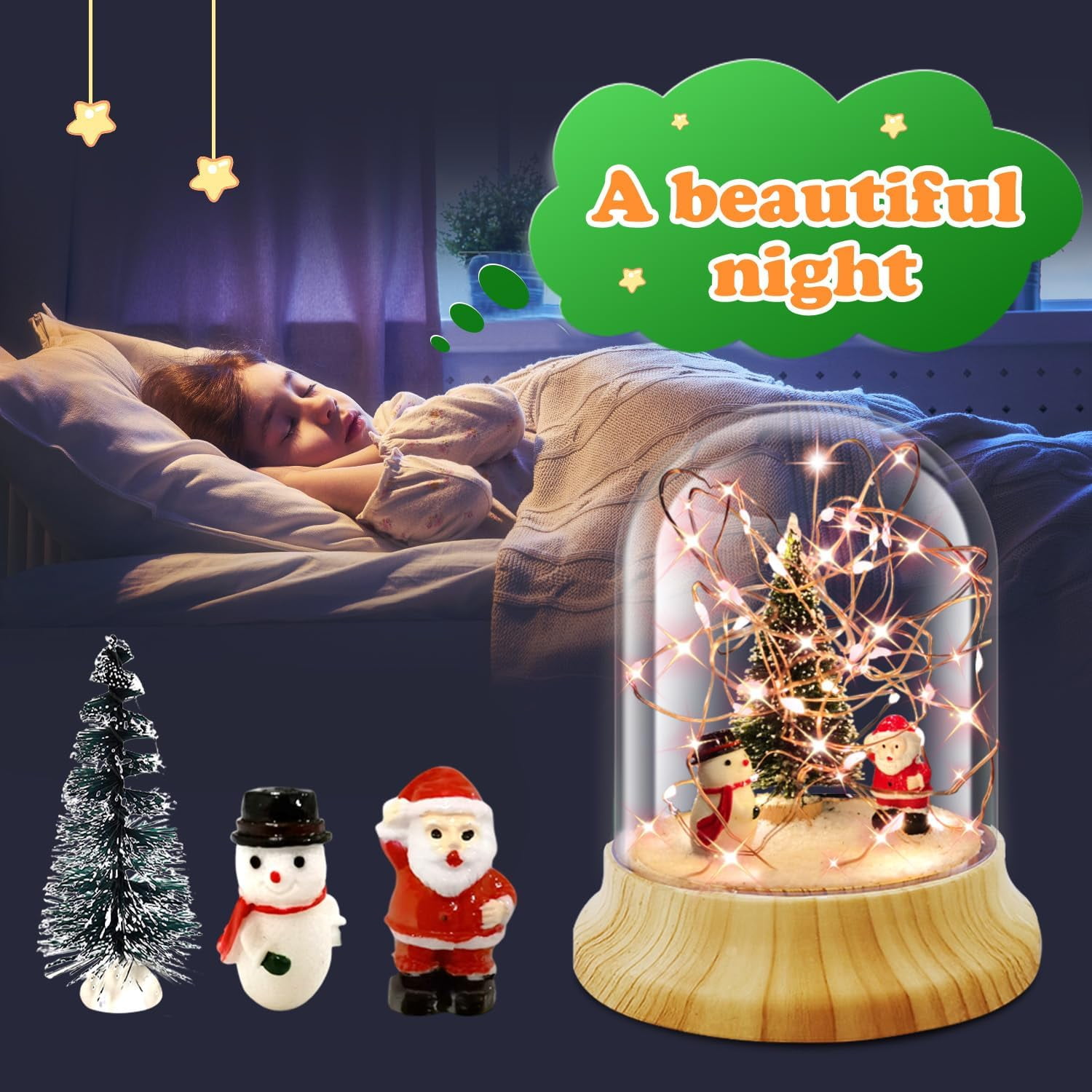 KOMI Make Your Own Christmas Night Light, Christmas Toys for Kids, Christmas Craft Kit, DIY Arts and Crafts Lamp Project for Girls(USB Upgrade Edition), Gifts for 4 5 6 7 8 9 10 Year Old Kids