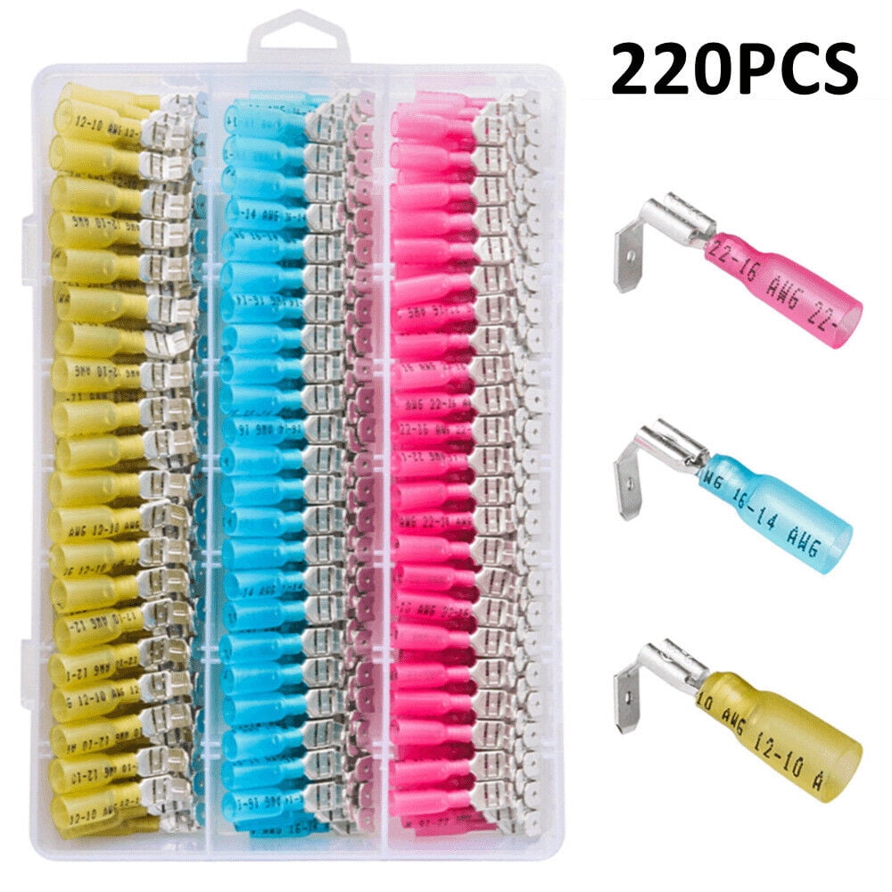 220Pcs Quick Splice Crimp Wire Connectors Heat Shrink Piggyback Spade Terminals