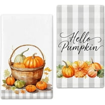 Microfiber Apple Pumpkin Basket Fall Kitchen Towels Decor Set of 2,Grey Plaid Autumn Dish Towel 18"x26",Farmhouse Indoor Thanksgiving Halloween Seasonal Home Decorations Hand Towels, Gift for Women