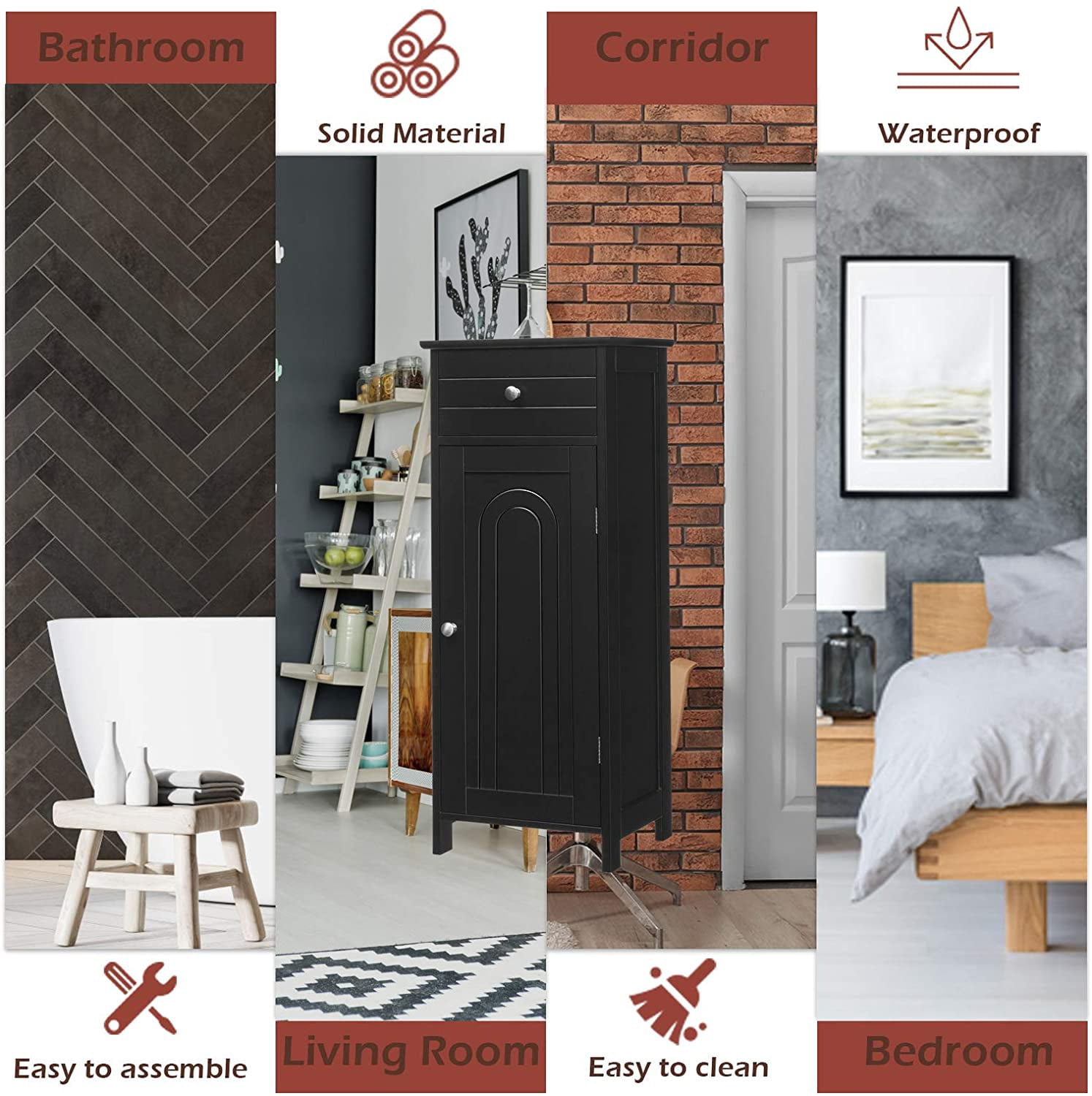Giantex Floor Storage Cabinet, Multifunctional Freestanding Bathroom Storage Cabinet with Two Adjust Shelves, Ideal for Bathroom, Living Room or Bedroom, 14 x 12 x 34.5 inches (Black)