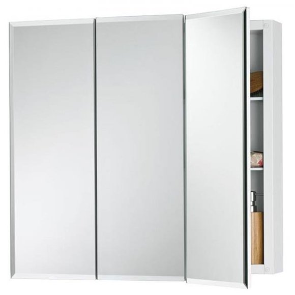 Armoire à Pharmacie à Bord Biseauté 3 Portes Horizon 24 x 24 Po avec Verre en Acier Inoxydable, Blanc de Base