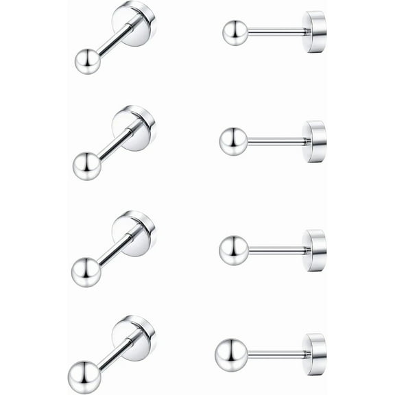 Earrings Set for Sensitive Ears 20 Gauge Pure Cartilage Earring Ball Cubic Zirconia G23 Hypoallergenic Flat Back Earrings Studs