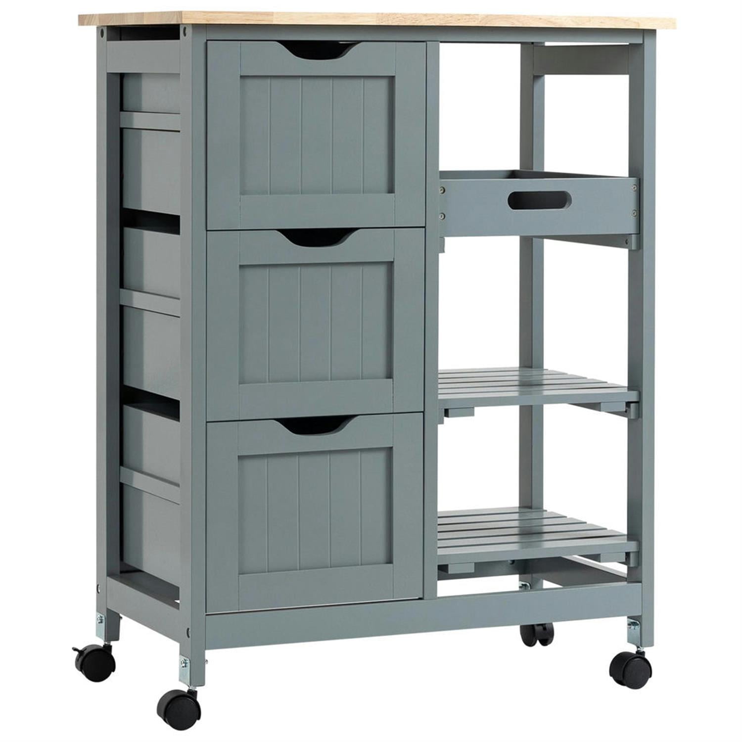 Demi Bonn 33" Kitchen Island Cart on Wheels with Storage, Rolling Dining Room Serving Utility Carts Mobile Movable with Wood Top and Drawer, Gray