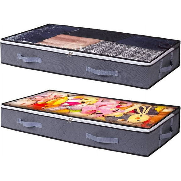 2 Pack 75L Underbed Storage Bags,Foldable Clothes Organizers Storage Containers, Zippered Closet Organization and Storage Bins for Comforters Blankets Bedding Sweaters