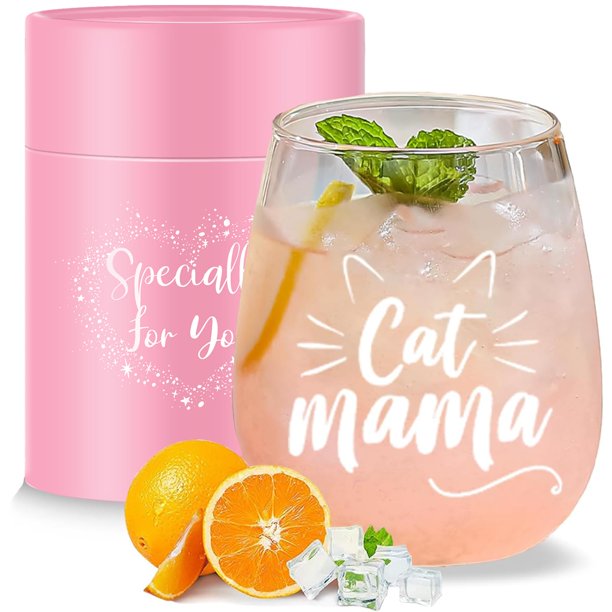Copa de vino Yalucky Cat Mama 480 ml, divertido regalo de cumpleaños para esposa