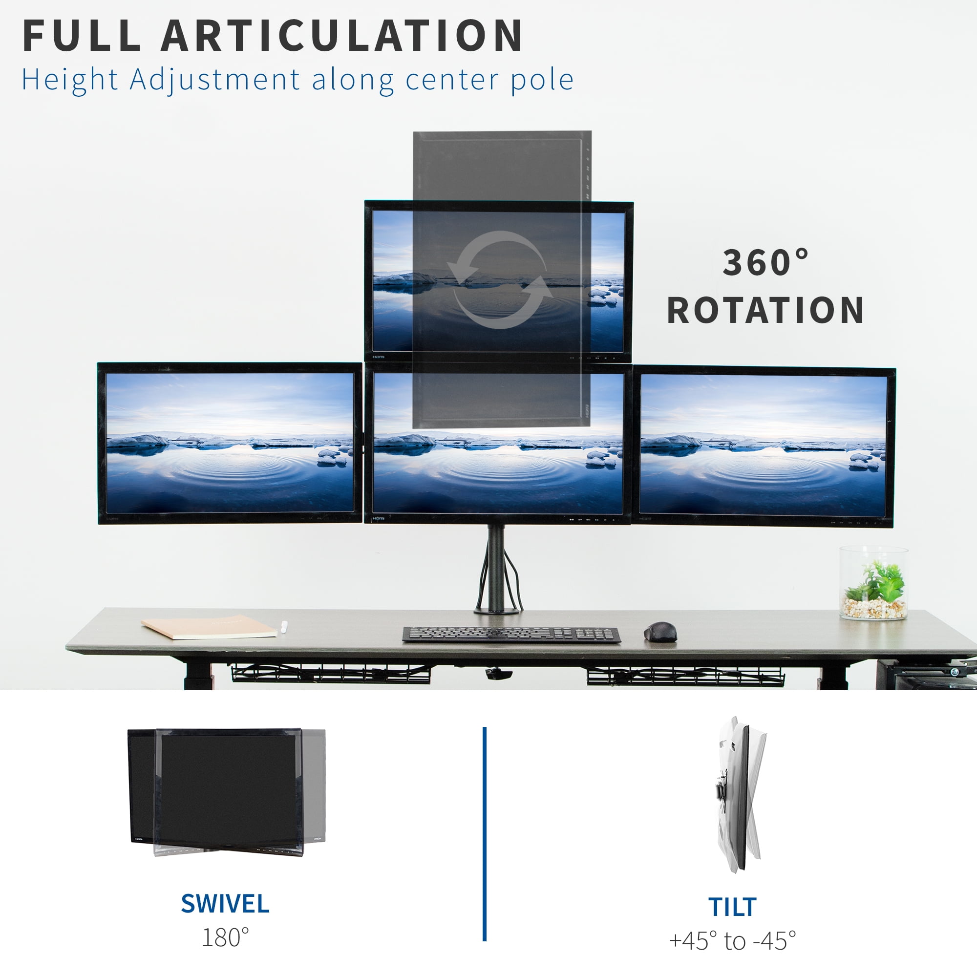 VIVO Quad Heavy Duty 13" to 24" Monitor Desk Mount | 3 + 1 Stand Holds 4 Screens