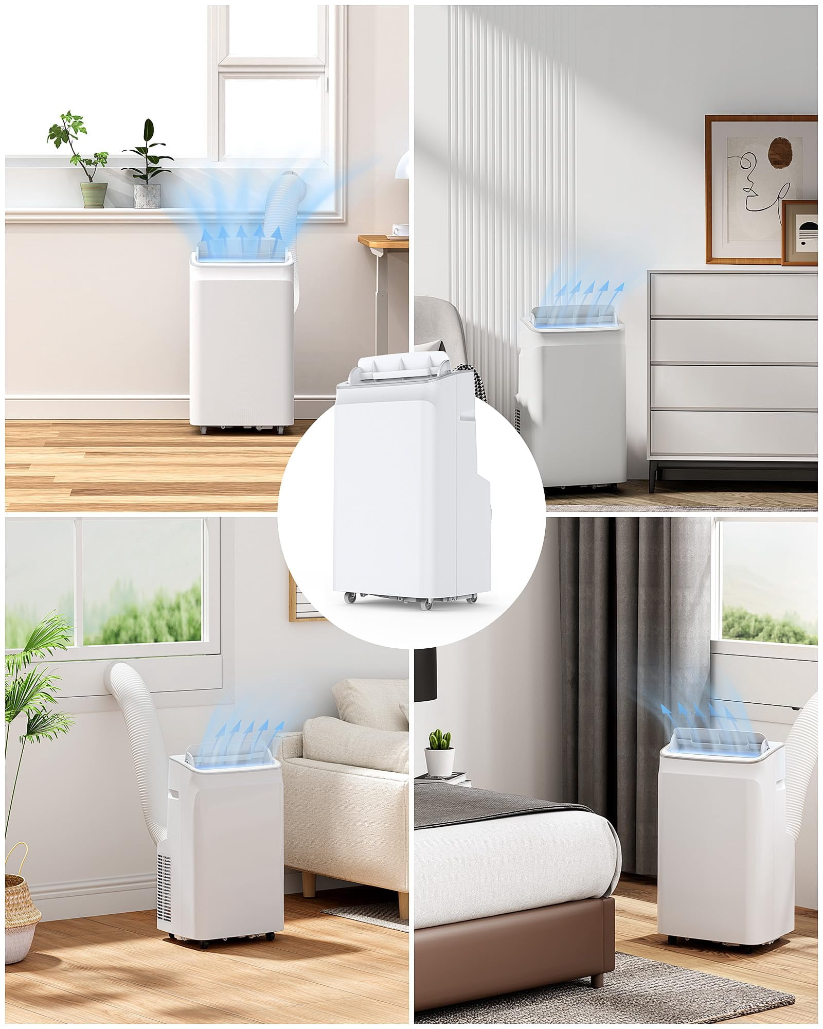 12,000 BTU Portable Air Conditioner, 3-in-1 Multifunctional Air Cooler with Remote Control & 24-Hour Timer, Cools Up to 500 sq.Ft, Portable AC for Bedroom, Living Room, Home, Office, White