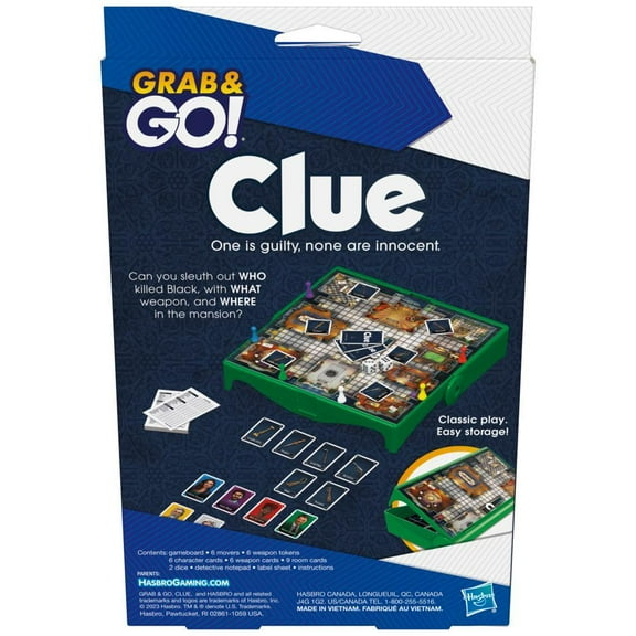 Clue Grab and Go Game, Portable Game for 3-6 Players, Travel Game for Kids