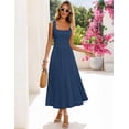 thumbnail image 6 of Merokeety Womens Summer Dresses Pleated Square Neck Cocktail Work Midi Dress Navy s, 6 of 9