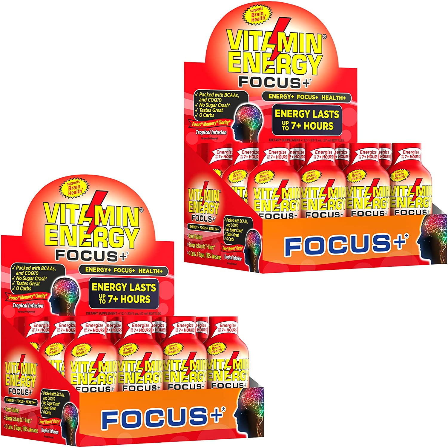 (24 Pack) Vitamin Energy Focus+ Shots Energy Lasts up to 7+ Hours* Packed with BCAAs & COQ10