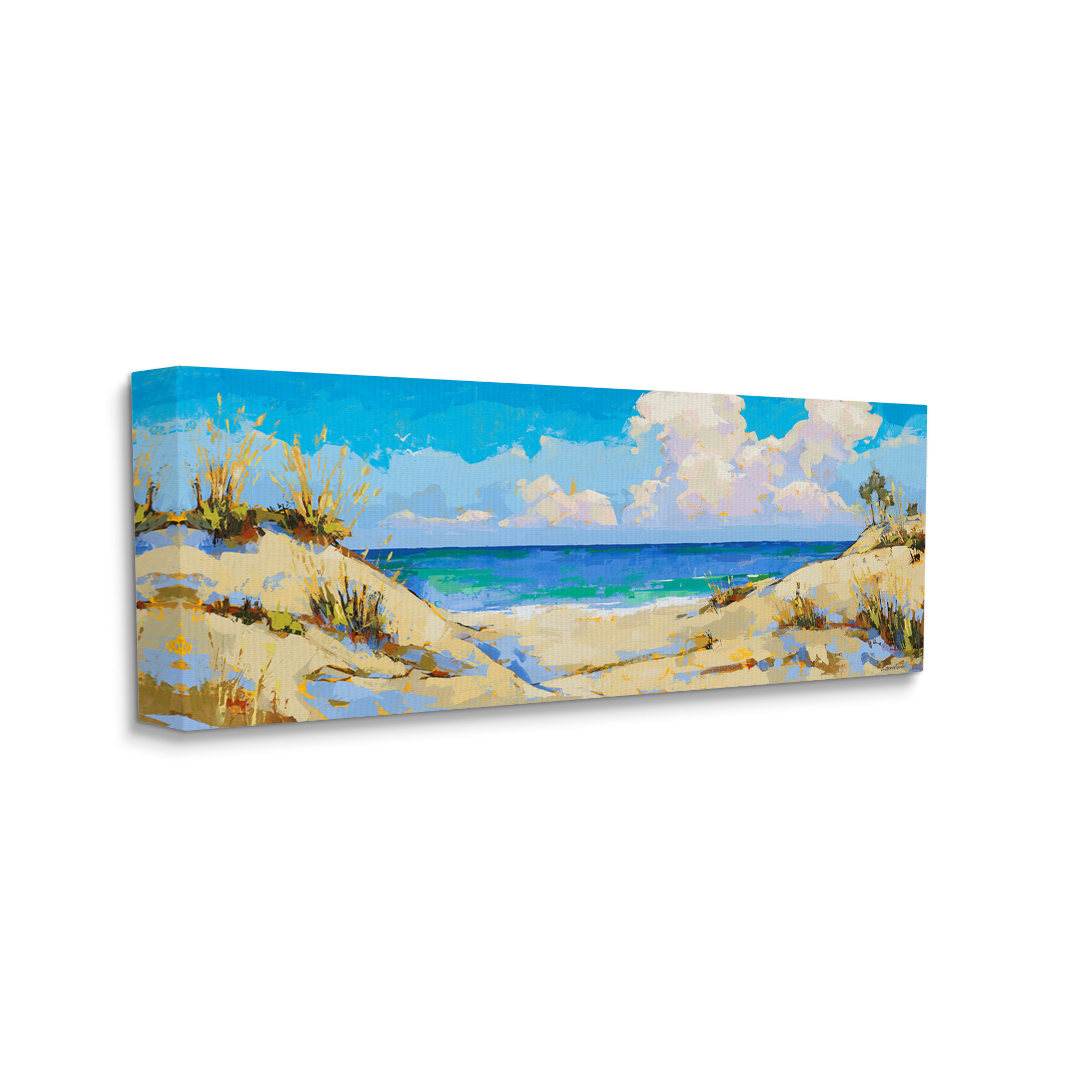 Stupell Industries Cloudy Beach Painting Nature Painting Gallery Wrapped Canvas Print Wall Art, 30 x 13