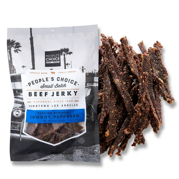 People's Choice Beef Jerky Tasting Kitchen Cowboy Peppered - High Protein - 1 lb Bag