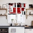 thumbnail image 2 of 2 Panels Kitchen Tier Curtains 39 Inch Length, Red Black Geometric Grommets Window Treatment Curtain, Contemporary Gray Abstract Stripes Thermal Curtains Drapes for Living Room/Bathroom, 2 of 9