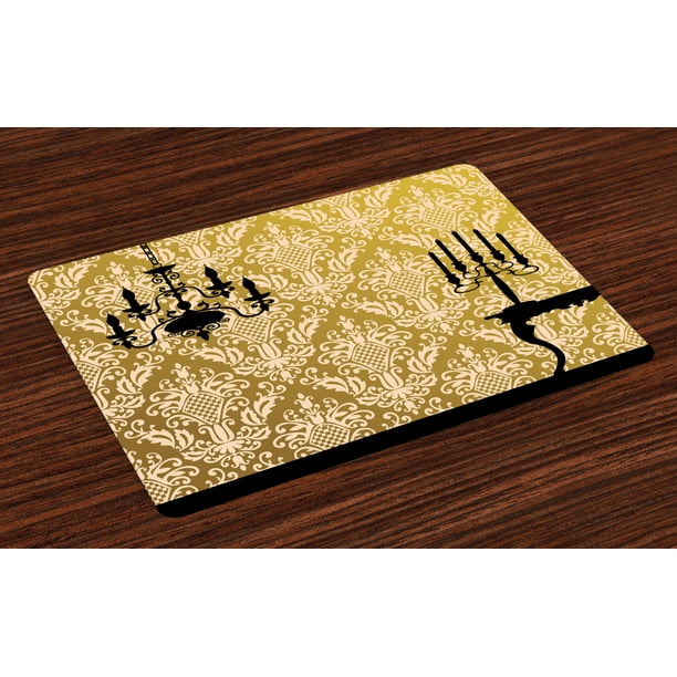 Damask Placemats Set of 4 English Country House Damask Motif on Wall