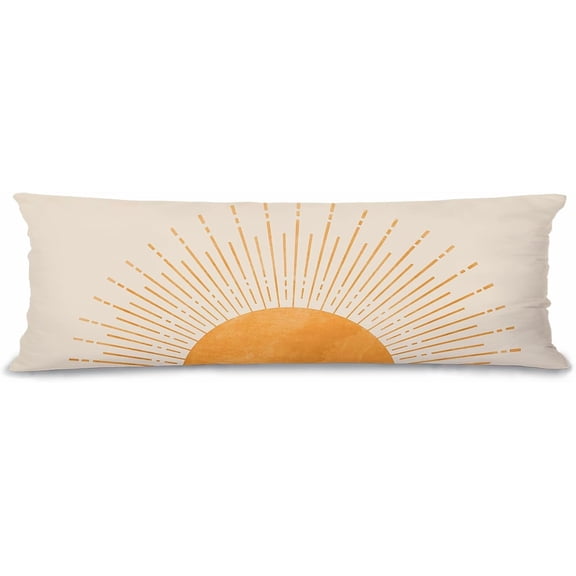 Boho Orange Sun Sunshine 20x54 Body Pillow Cover Case, Mid Century Modern Boho Horizontal Sunset Sunrise Decorative Long Hug Pillow Cases for Bed Couch
