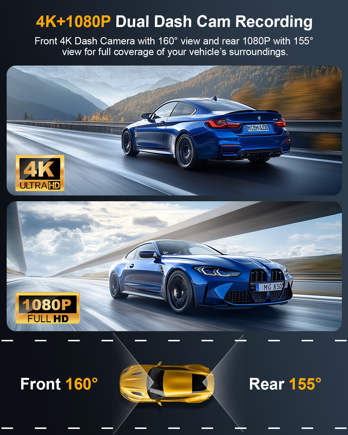 ODREY 4K Front and 1080P Rear Dual Dash Cam with WiFi photo 3