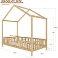thumbnail image 2 of Twin Floor Platform Bed with Canopy Roof, House-Shaped Wood Bed Frame with Safety Railings, Low Profile Bed Frame with Slatted Support, No Box Spring Needed, Natural, 2 of 18