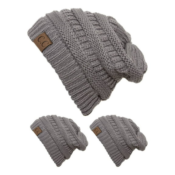 CC Slouch Thick Knit Beanie, Light Melange Grey ( 3 pack )