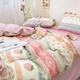 thumbnail image 5 of Juego de funda de edredón de estilo bohemio rosa con estampado de fresas de dibujos animados para dormitorio de niñas con 1 sábana y 2 fundas de almohada, funda de edredón suave, 5 of 5