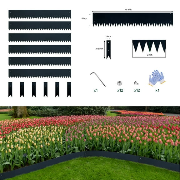 8" Edging for Landscaping Metal Garden Borders for Flower Bed DIY Divider Stakes Edge Decorative Lawn Grass Plant Yard Outdoor Pathway Bendable Landscape Strips Hammer-in 20FT