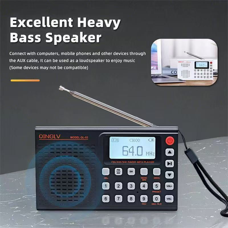 Portable Multi-Band Emergency Radio with Bluetooth, MP3 Player, Recording & Type-C Charging