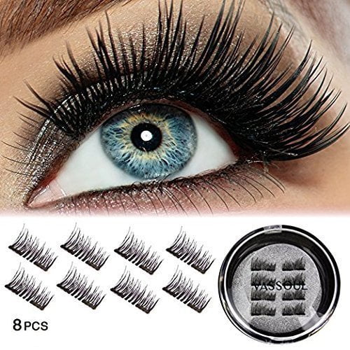 Vassoul Dual Magnetic Eyelashes-0.2mm Ultra Thin Magnet-Lightweight & Easy to Wear-Best 3D Reusable Eyelashes Extensions With Tweezers (Black)