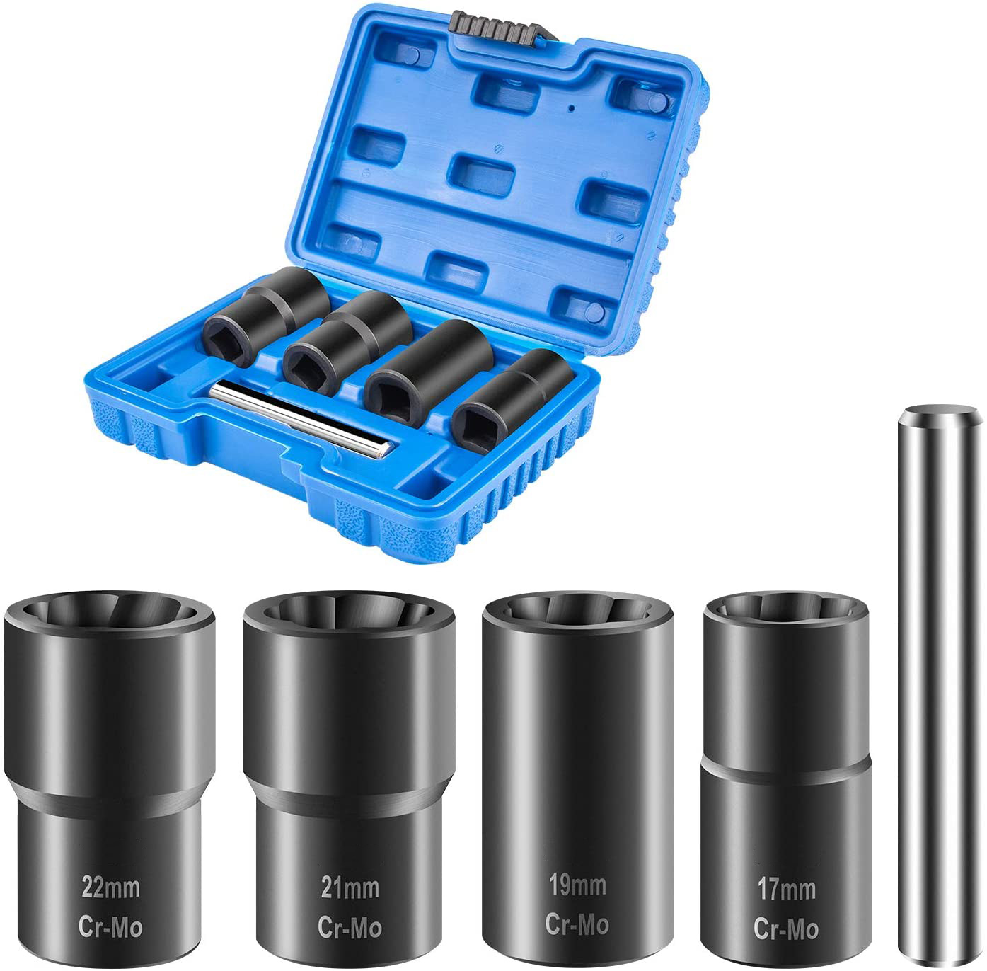 Volkmi set of alloy steel car tire damaged slip tooth nut nut screw bolt  anti-slip disassembly socket wrench tool extractor blue