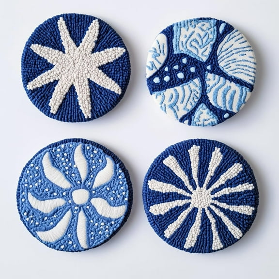 4 Set DIY Punch Needle Coaster Kits Seaside Starfish and Shell Easy for Beginners with Adhesive Felt Hoop Punch Needle Embroidery Starter Set with Pattern for Drink Cups Mat Home Decor-8