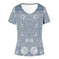 thumbnail image 4 of Fashion Floral Tshirts for Womens Dressy Casual Tops Cute Short Sleeve V Neck Shirts Loose Comfy Blouses Spring Summer 2025 Tees Beach Vacation Clothes Classic Fit Tunic Basic Tees, 4 of 4