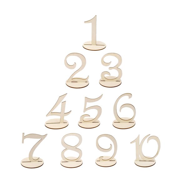 10Pcs Wooden Wedding Table Numbers with Delicate Seat Plates and Holder Bases