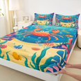 thumbnail image 4 of spefrowx Cartoon Orange Crab Queen Sheets for Kids, Coral Tropical Fish Seabed Queen Sheet Sets, 4-Piece, 1 Flat Sheet, 1 Fitted Sheet and 2 Pillowcases, 4 of 5