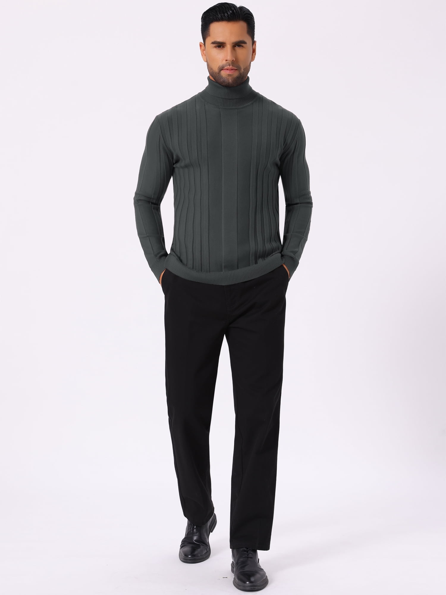 DARING DIVA Men's Solid Turtle Neck Warm Knitted Pullover Sweater XL Dark Gray