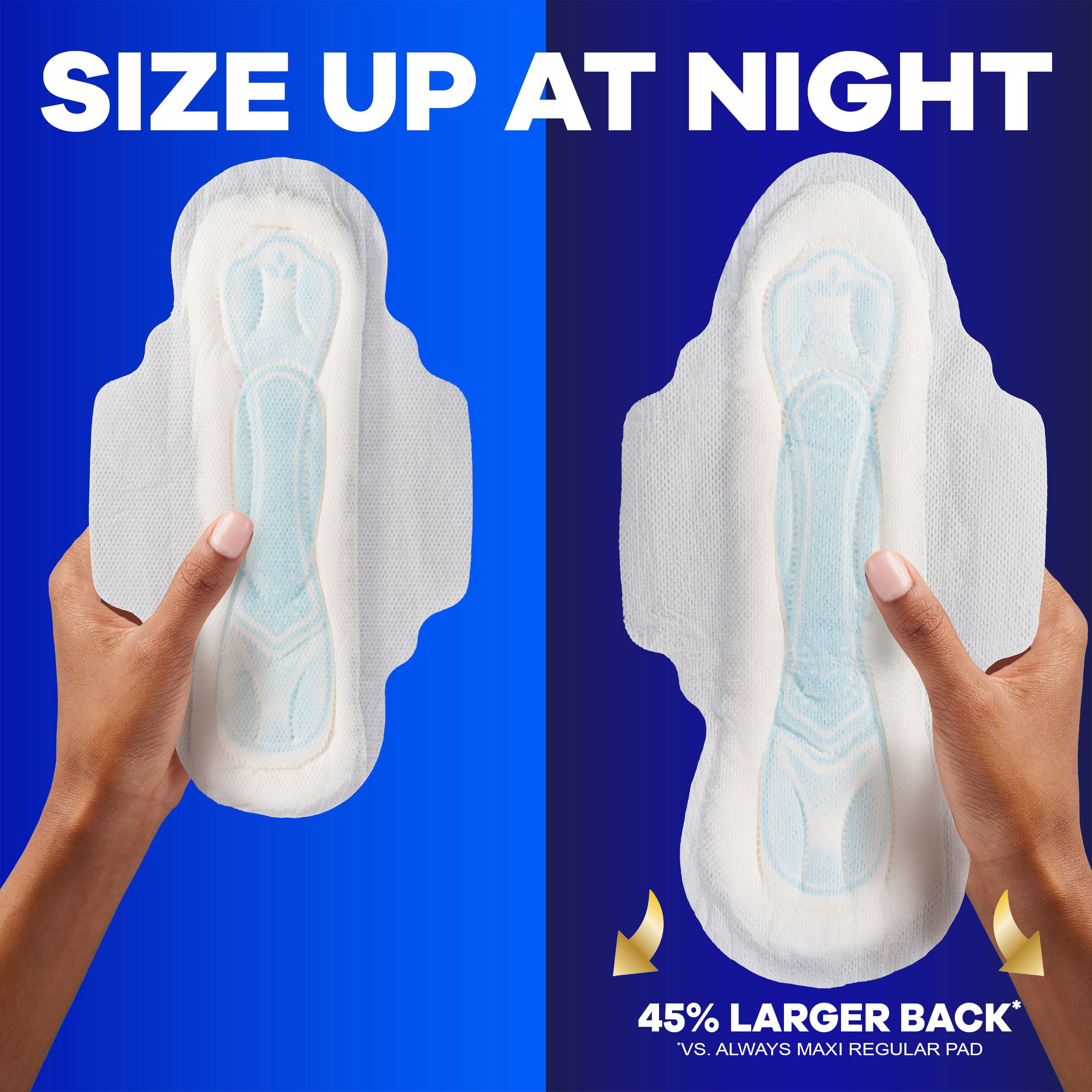 Serviettes Always Maxi de nuit, degré d’absorption de nuit, avec ailes, pour femmes, taille 4, non parfumées 26CT