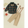 thumbnail image 2 of Liacowi Toddler Boy 2 Piece Christmas Gentleman Suit Long Sleeve Plaid Button Shirt with Bow Tie + Suspenders Pants Christmas Formal Outfit 9M-4T, 2 of 8