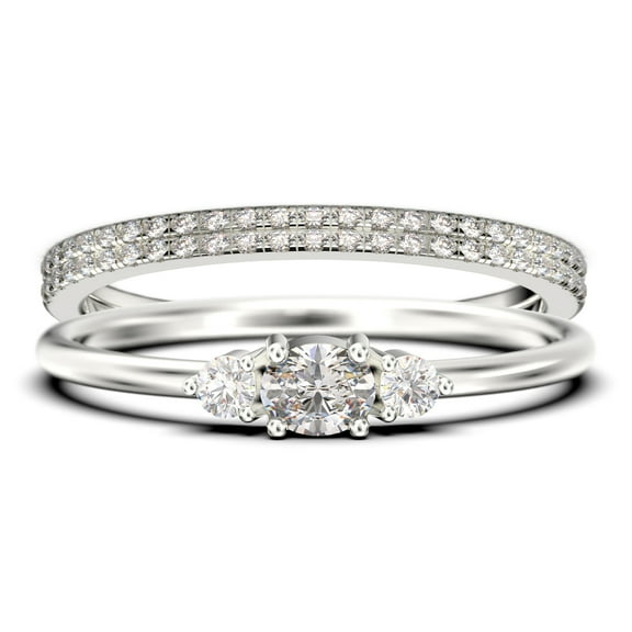 Minimalist 1.65 Carat Slim Oval Cut Diamond Moissanite Fairy Engagement Ring, Dainty Wedding Ring in 10k Solid White Gold, Affordable Gift, Promise Ring, Trio Set, Matching Band