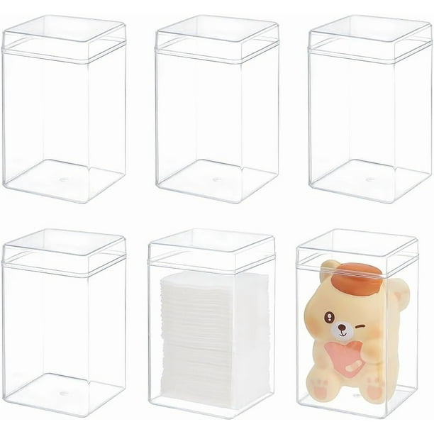 Caja de acrílico transparente con tapa (6 unidades, 7 x 7 x 12 cm), caja de almacenamiento de plástico transparente, vitrina rectangular para colección de joyas y artículos pequeños.