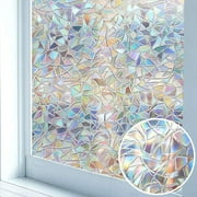 Rainbow Window Film Privacy Window Sticker Vinyl 3D Decorative Window Cling Non Adhesive Removable Window Covering for Living Room Kitchen Office 39.37 *17.71 inches