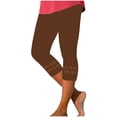 thumbnail image 2 of FNFYFH Clearance Womens 2 Pack Yoga Capri Pants Solid Color Leggings Set,Brown, 2 of 5
