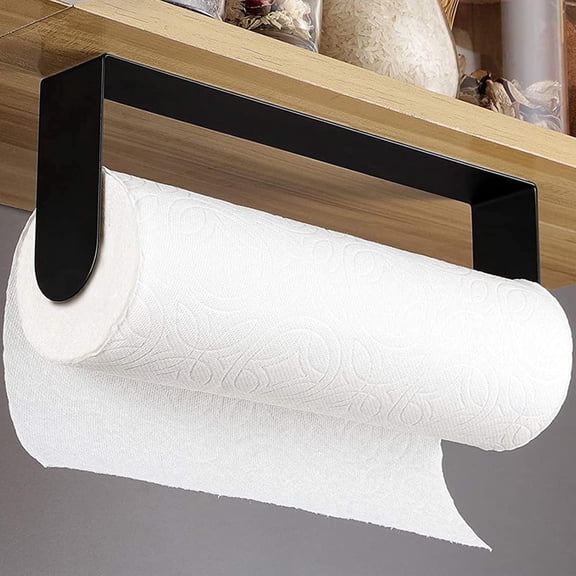 Black Paper Towel Holder Wall Mount - Under Cabinet Self Adhesive Paper Towel Rack for Kitchen, SUS-304 Stainless Steel